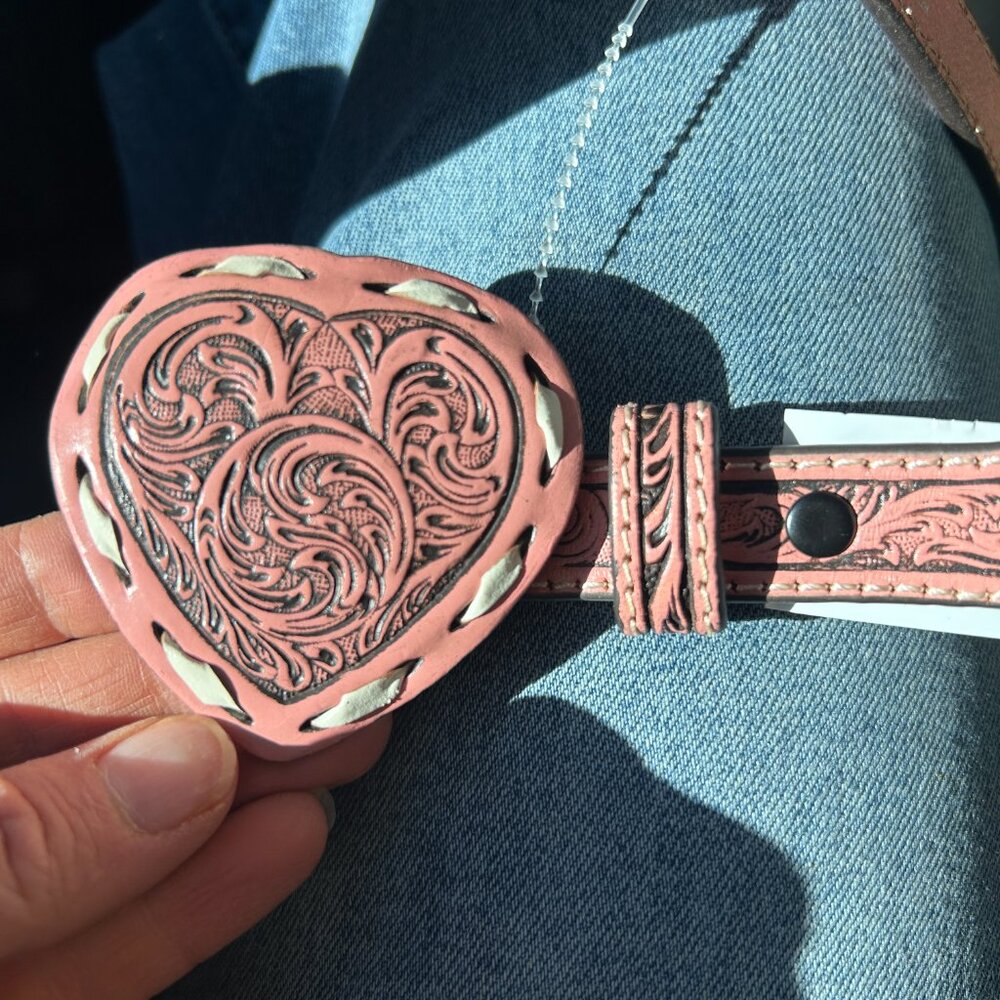 Angel Ranch Girls Floral Bucklace Heart Western Pink Belt NEW! - Picture 2 of 4